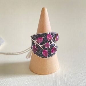 Sz 7 Amethyst 7 Stone Ring Marcasite 925 Silver Cocktail Statement Ring Jewelry